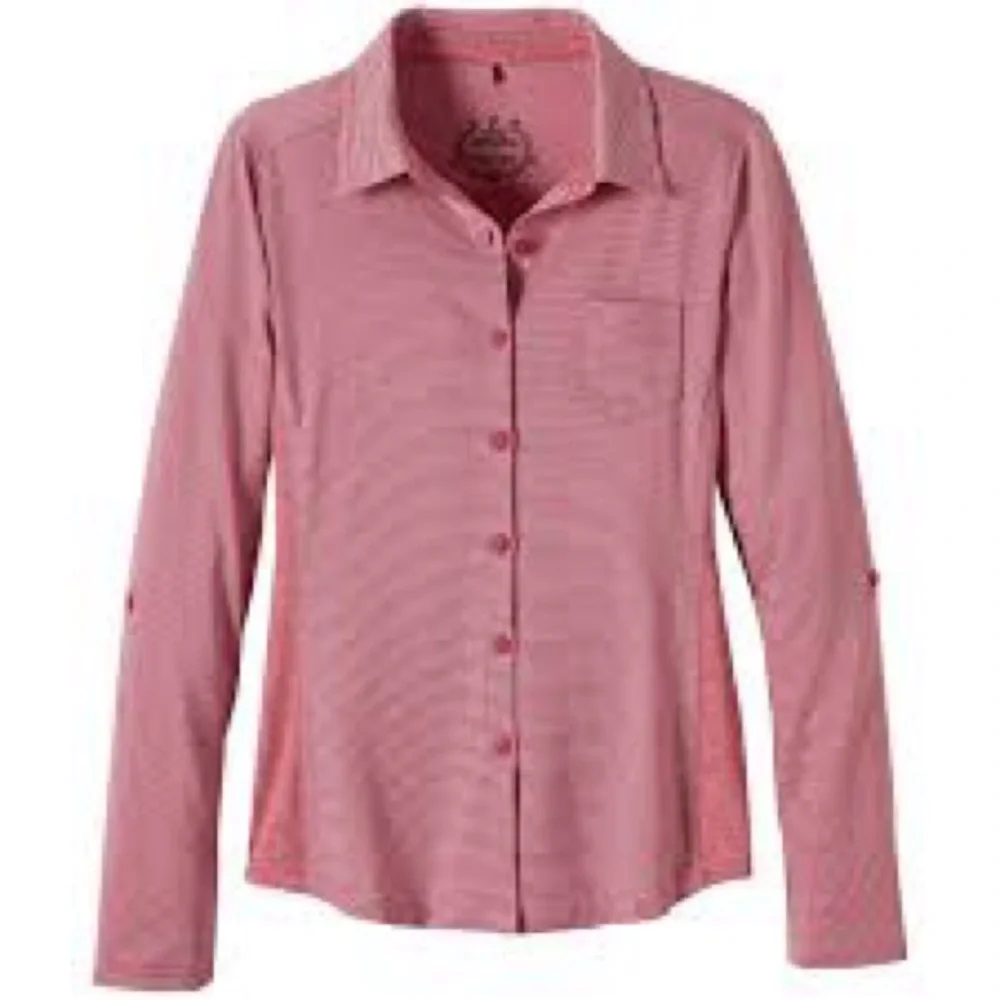 Prana Kinley in Vivid Viola Pinstripe Outdoor Shirt Top Long Sleeve Stretch Sz M - Picture 2 of 14